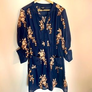 Women’s ECI New York Dress, Navy with embroidered detail, sheer, size 14